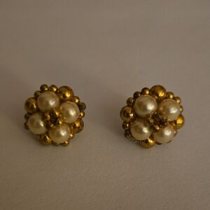 Vintage Gold and Cream Cluster Earrings